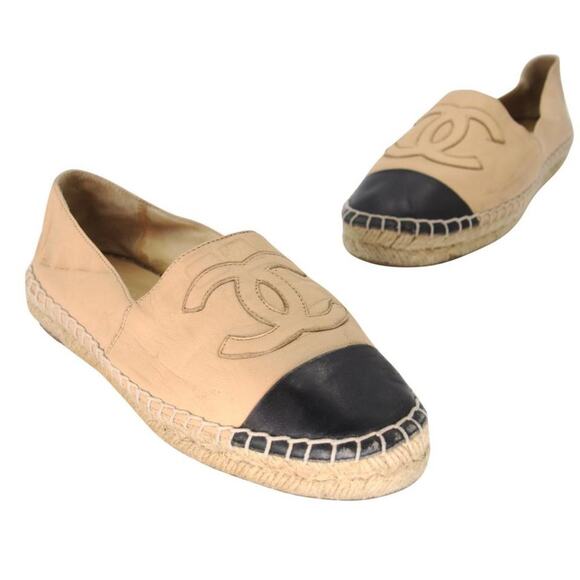 Chanel Espadrille 37 Leather Cc Cap Toe Flats CC-0508N-0167 - Picture 1 of 11